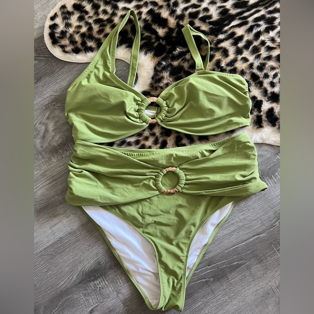 Eloquii Olive Green and White Ring bikini